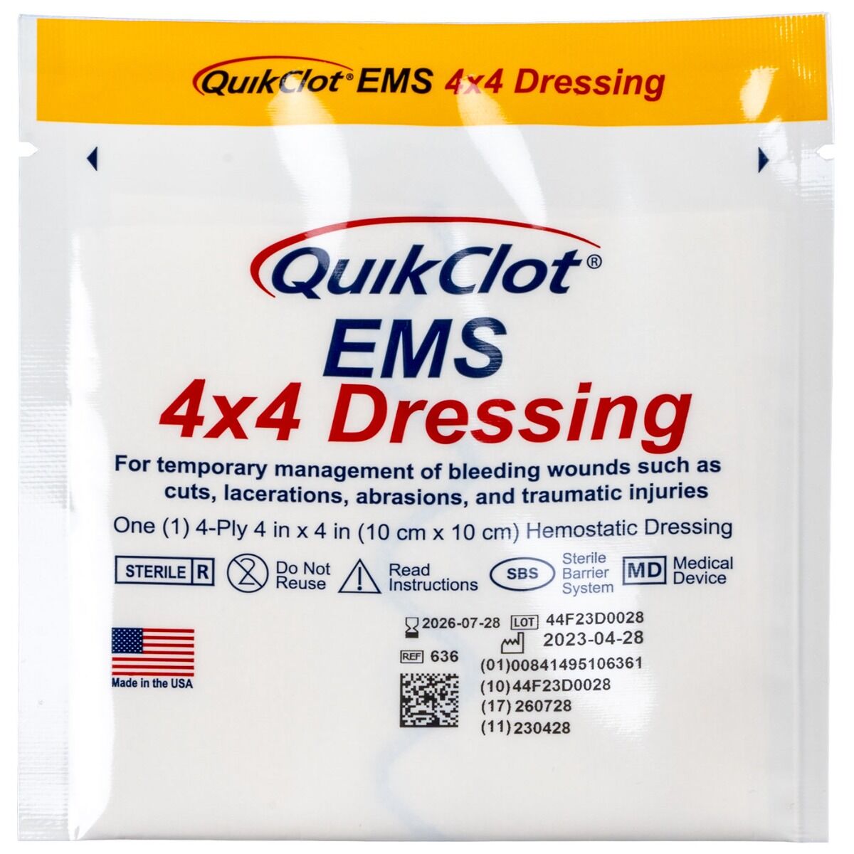Medical - QuikClot EMS 4 x 4 Hemostatic Gauze