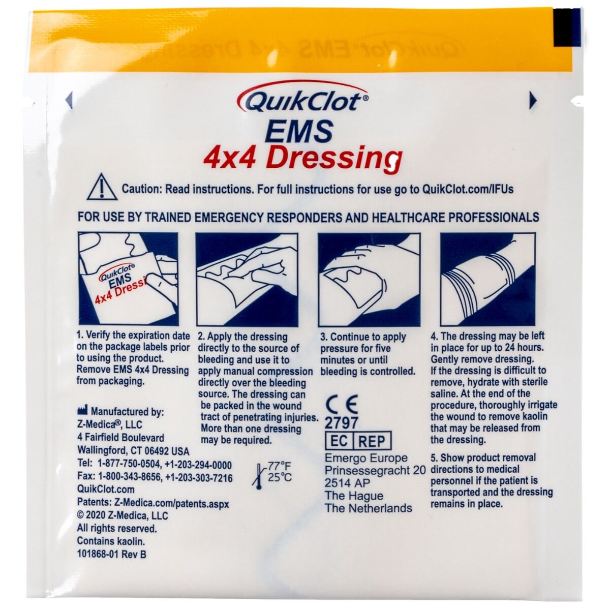 Medical - QuikClot EMS 4 x 4 Hemostatic Gauze