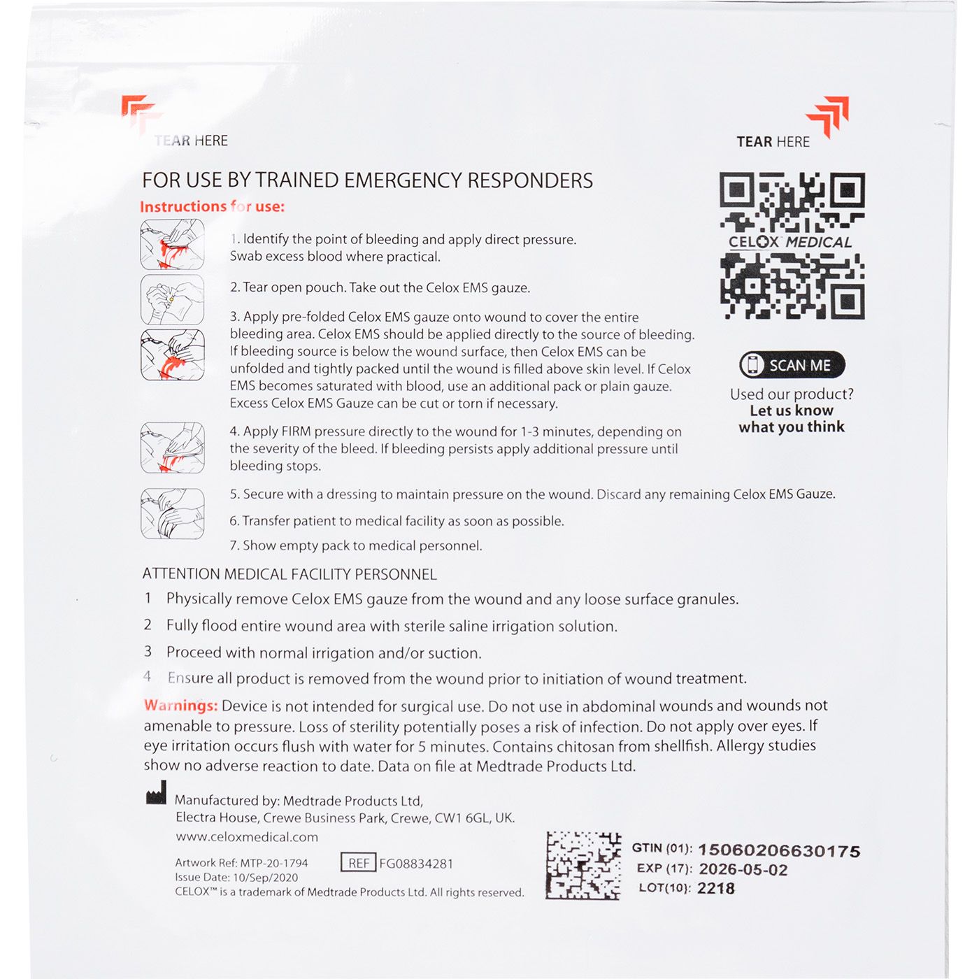 Medical - Celox - EMS 8 in. x 8 in. Hemostatic Gauze
